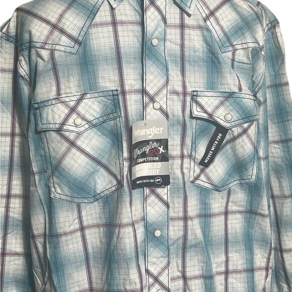 Wrangler, Medium, Blue/Maroon, Pearl Snap Western Shirt. M1 - Picture 6 of 13